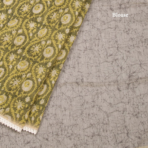 Chanderi Olive Green Printed Saree