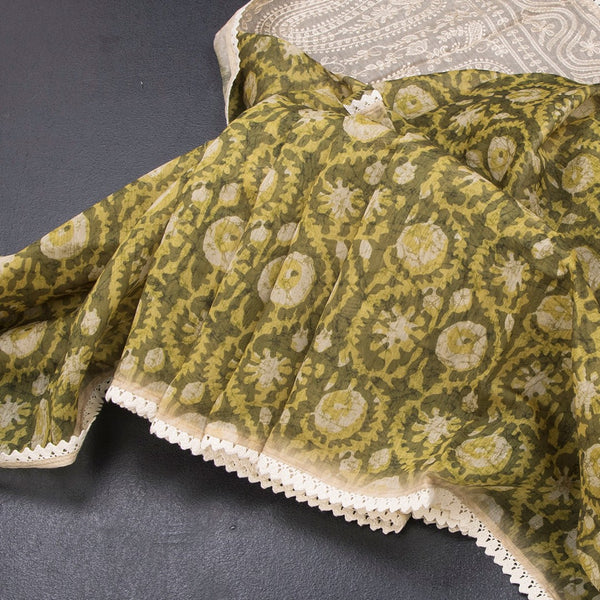 Chanderi Olive Green Printed Saree