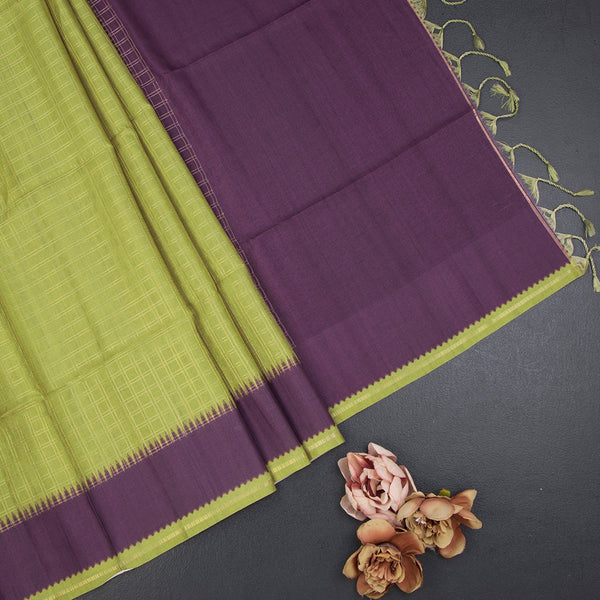 Raw Silk Light Green Zari Checked Saree