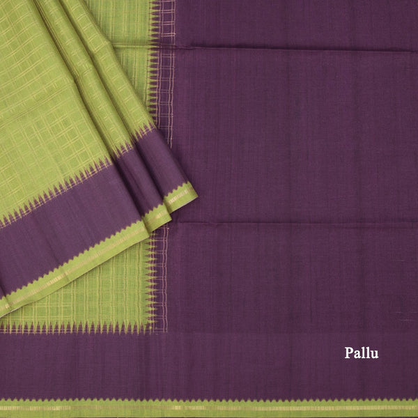 Raw Silk Light Green Zari Checked Saree