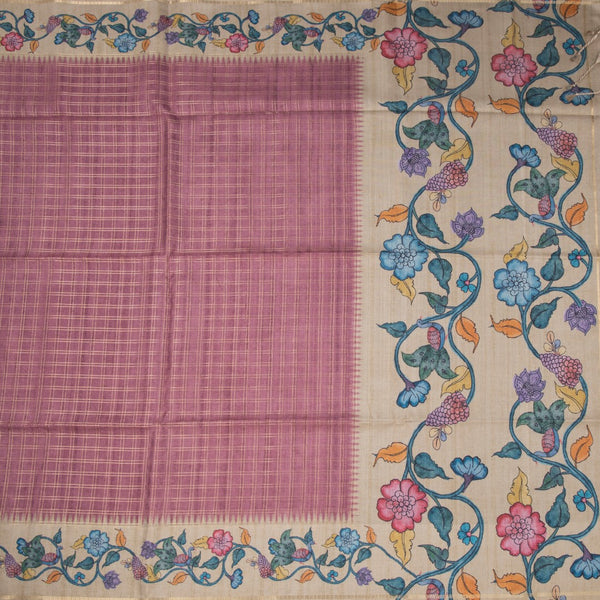Raw Silk Onion Pink Zari Checked Saree