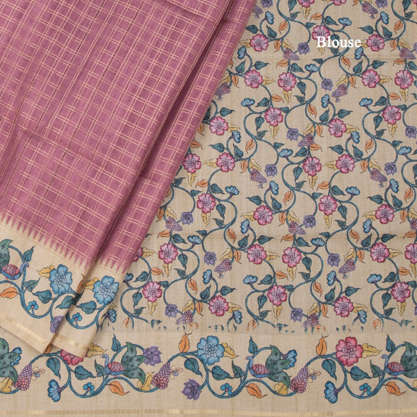 Raw Silk Onion Pink Zari Checked Saree
