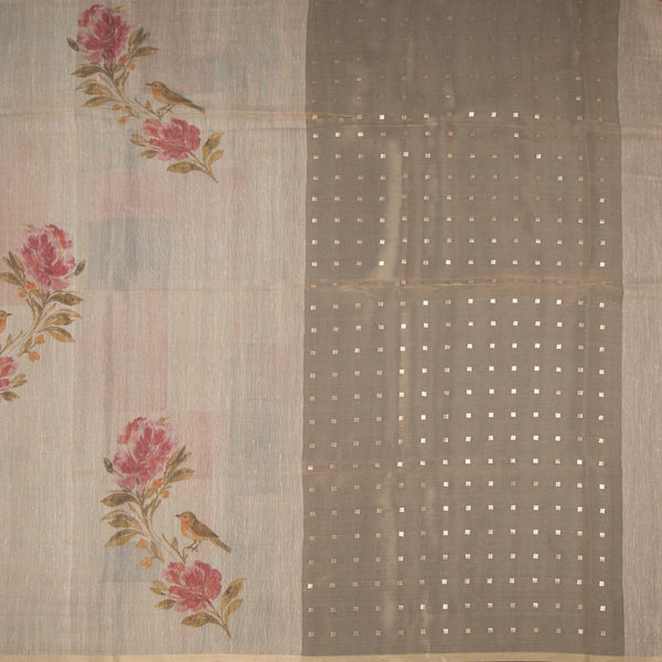 Raw Silk Sandal Floral Printed Saree 02