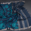 Pure Tussar Dark Blue Floral Printed Saree 04