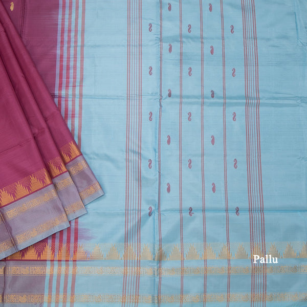 KSRTSR42096-3-Vaazhai-Naar-Dark-Pink-Saree-With-Thread-Buttas-And-Contrast-Pallu-pallu