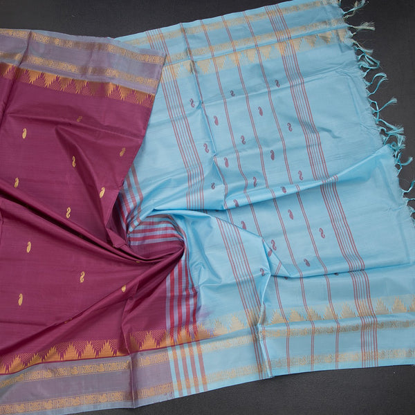 KSRTSR42096-5-Vaazhai-Naar-Dark-Pink-Saree-With-Thread-Buttas-And-Contrast-Pallu-crush