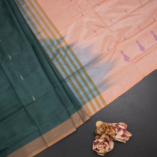 KSRTSR42103-1-Vaazhai-Naar-Dark-Green-Saree-With-Thread-Buttas-And-Contrast-Pallu-fold