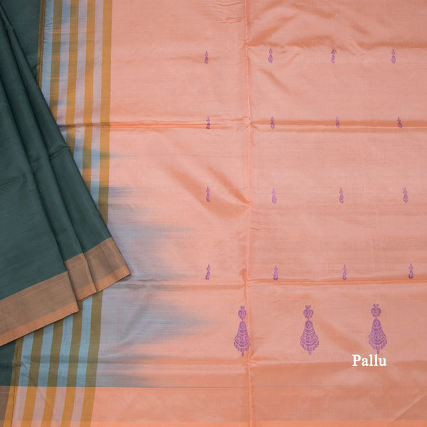 KSRTSR42103-3-Vaazhai-Naar-Dark-Green-Saree-With-Thread-Buttas-And-Contrast-Pallu-pallu