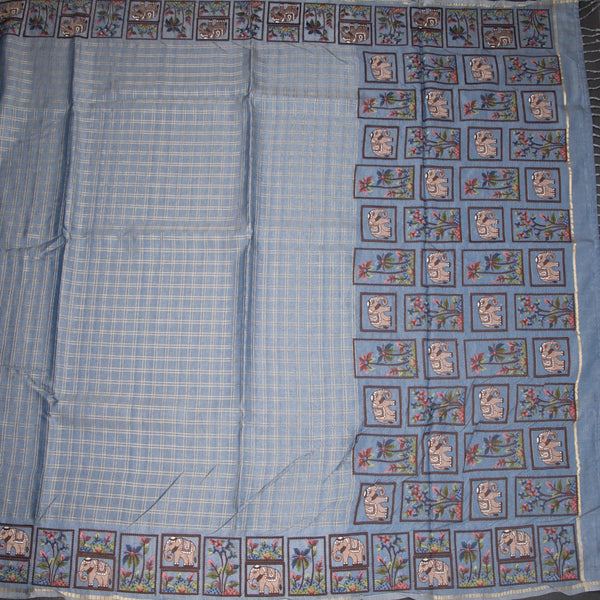 KSRTSR42115-2-Raw-Silk-Greyish-Blue-Zari-Checked-With-Thread-Work-Saree-full-veiw