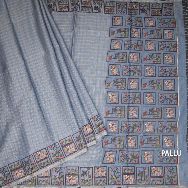 KSRTSR42115-3-Raw-Silk-Greyish-Blue-Zari-Checked-With-Thread-Work-Saree-pallu
