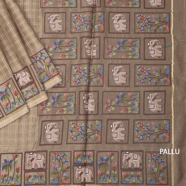 KSRTSR42117-3-Raw-Silk-Light-Golden-Brown-Zari-Checked-With-Thread-Work-Saree-pallu