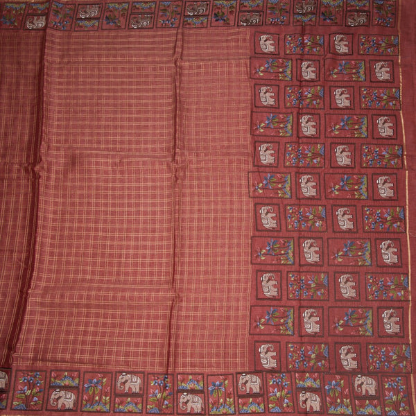 KSRTSR42118-2-Raw-Silk-Coral-Pink-Zari-Checked-With-Thread-Work-Saree-full-veiw