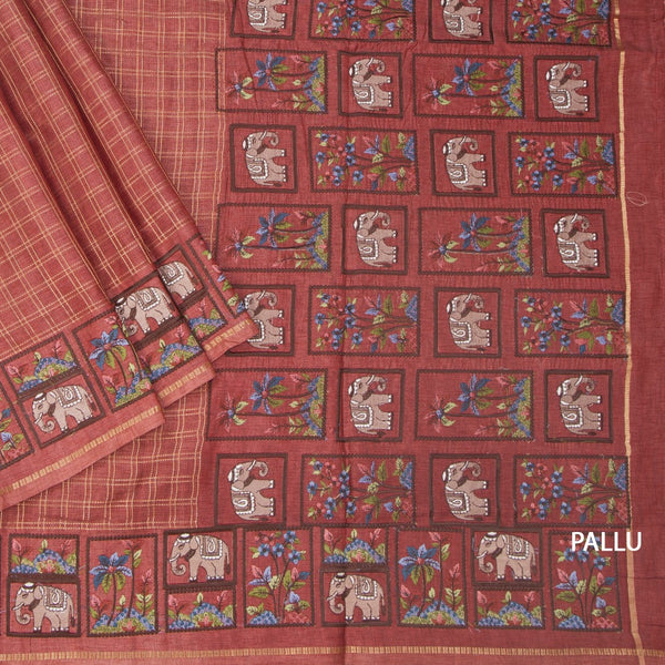 KSRTSR42118-3-Raw-Silk-Coral-Pink-Zari-Checked-With-Thread-Work-Saree-pallu