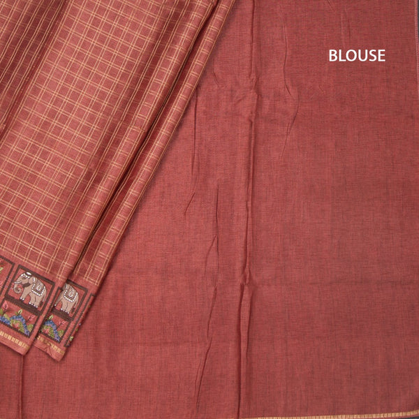 KSRTSR42118-4-Raw-Silk-Coral-Pink-Zari-Checked-With-Thread-Work-Saree-blouse