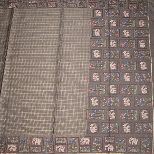 KSRTSR42119-2-Raw-Silk-Grey-Zari-Checked-With-Thread-Work-Saree-full-veiw