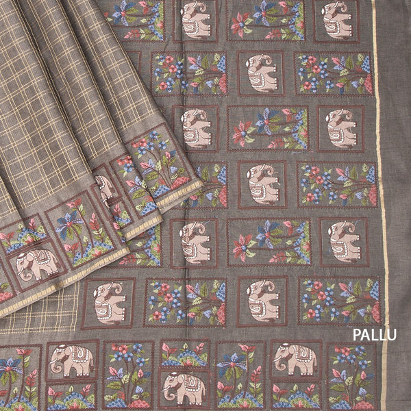 KSRTSR42119-3-Raw-Silk-Grey-Zari-Checked-With-Thread-Work-Saree-pallu