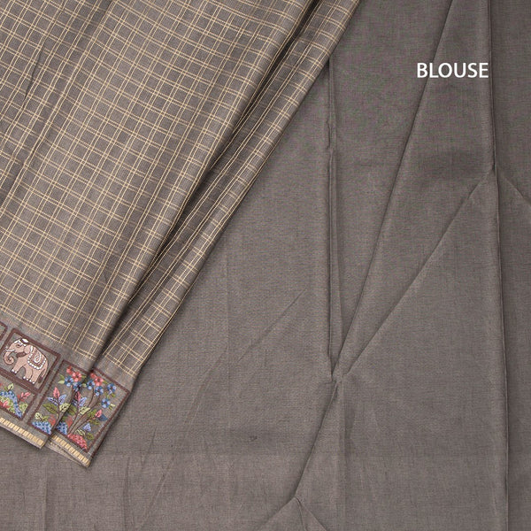KSRTSR42119-4-Raw-Silk-Grey-Zari-Checked-With-Thread-Work-Saree-blouse