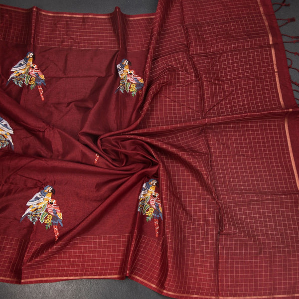 KSRTSR42121-5-Raw-Silk-Maroon-Zari-With-Thread-Work-Saree-In-Birds-Design-crush