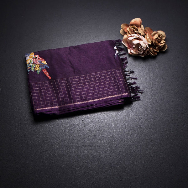 KSRTSR42122-1-Raw-Silk-Dark-Purple-Zari-With-Thread-Work-Saree-In-Birds-Design-fold