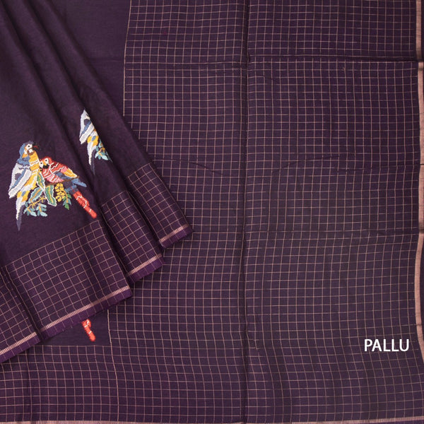 KSRTSR42122-3-Raw-Silk-Dark-Purple-Zari-With-Thread-Work-Saree-In-Birds-Design-pallu