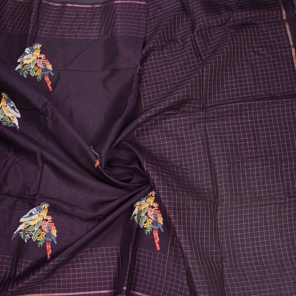 KSRTSR42122-5-Raw-Silk-Dark-Purple-Zari-With-Thread-Work-Saree-In-Birds-Design-crush