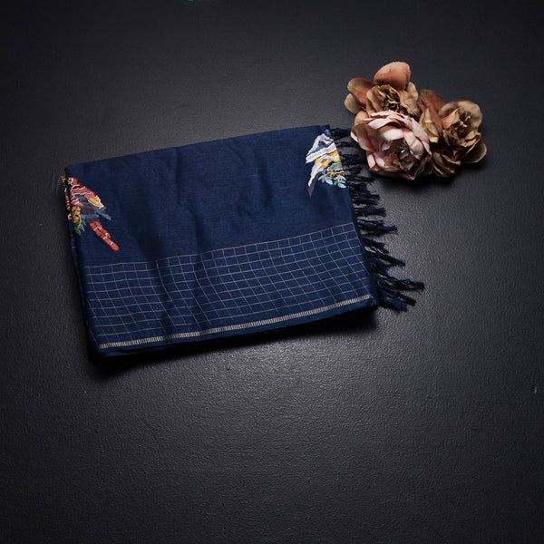 KSRTSR42123-1-Raw-Silk-Dark-Blue-Zari-With-Thread-Work-Saree-In-Birds-Design-fold