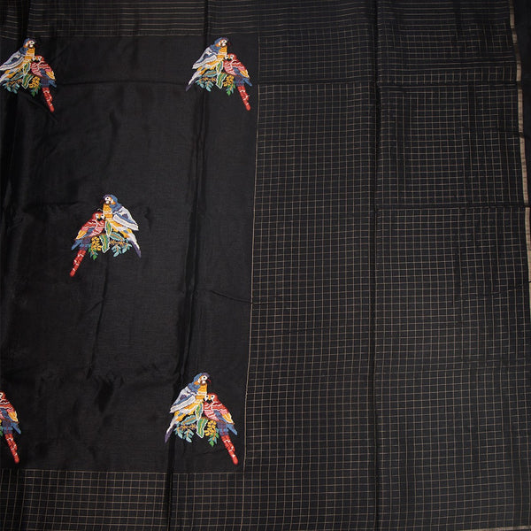 KSRTSR42125-2-Raw-Silk-Black-Zari-With-Thread-Work-Saree-In-Birds-Design-full-veiw