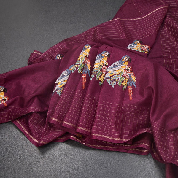 KSRTSR42126-Raw-Silk-Wine-Zari-With-Thread-Work-Saree-In-Birds-Design-main