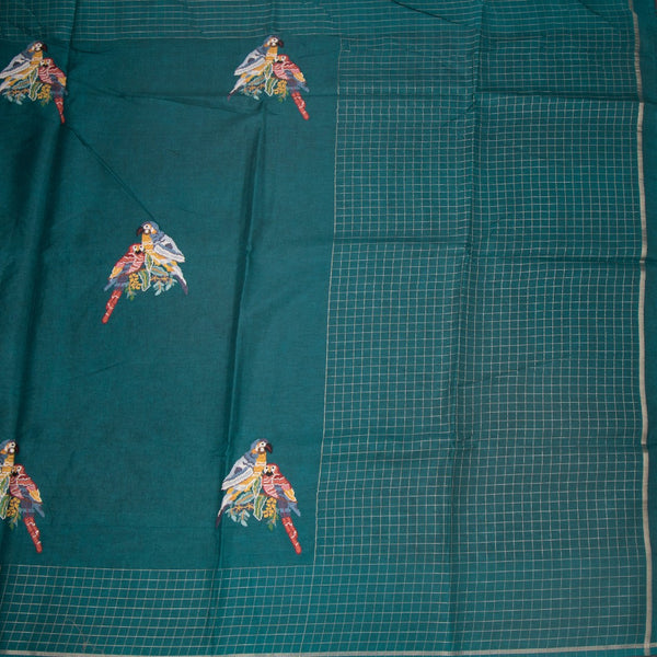 KSRTSR42127-2-Raw-Silk-Teal-Green-Zari-With-Thread-Work-Saree-In-Birds-Design-full-veiw