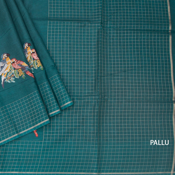 KSRTSR42127-3-Raw-Silk-Teal-Green-Zari-With-Thread-Work-Saree-In-Birds-Design-pallu