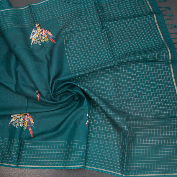 KSRTSR42127-5-Raw-Silk-Teal-Green-Zari-With-Thread-Work-Saree-In-Birds-Design-crush