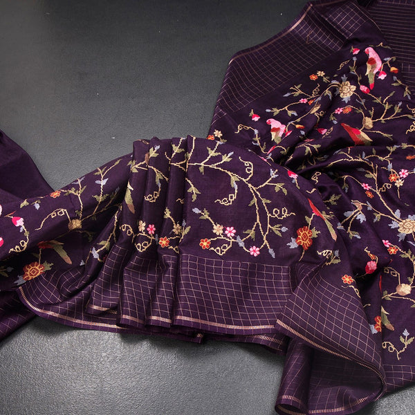 KSRTSR42130-Raw-Silk-Dark-Purple-Zari-With-Thread-Work-Saree-In-Birds-Design-02-main