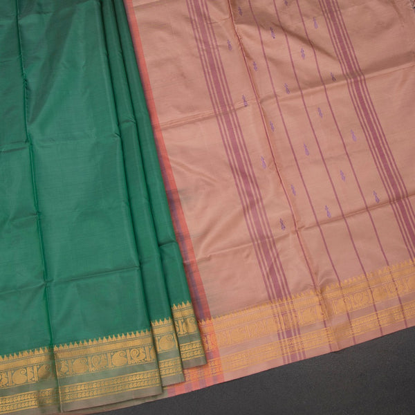 KSRTSR42141-1-Vaazhai-Naar-Dark-Green-Saree-With-Thread-Buttas-And-Contrast-Pallu-02-fold