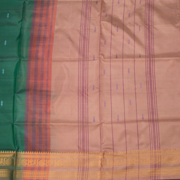 KSRTSR42141-2-Vaazhai-Naar-Dark-Green-Saree-With-Thread-Buttas-And-Contrast-Pallu-02-full-veiw