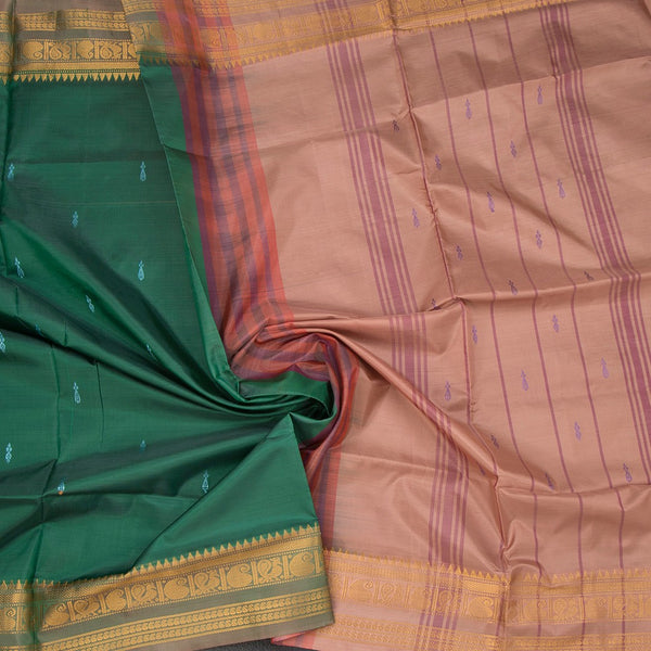 KSRTSR42141-5-Vaazhai-Naar-Dark-Green-Saree-With-Thread-Buttas-And-Contrast-Pallu-02-crush