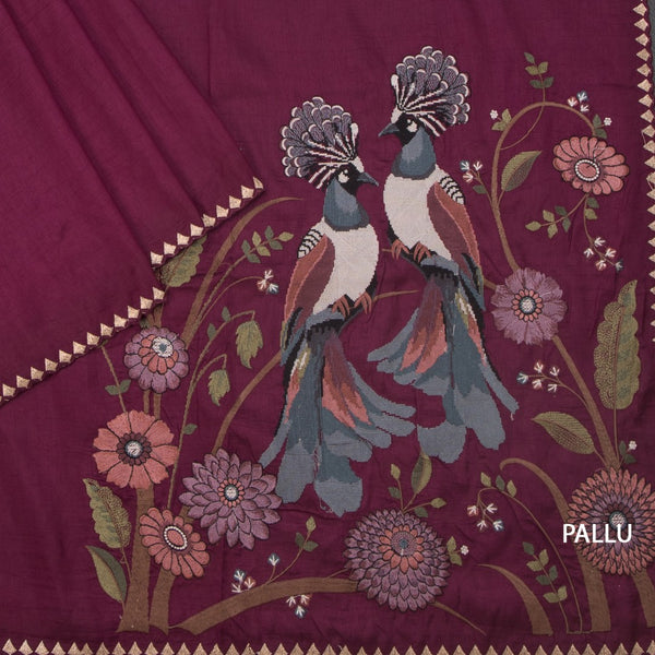 KSRTSR42180-3-Raw-Silk-Wine-Thread-Work-Saree-With-Birds-Design-pallu