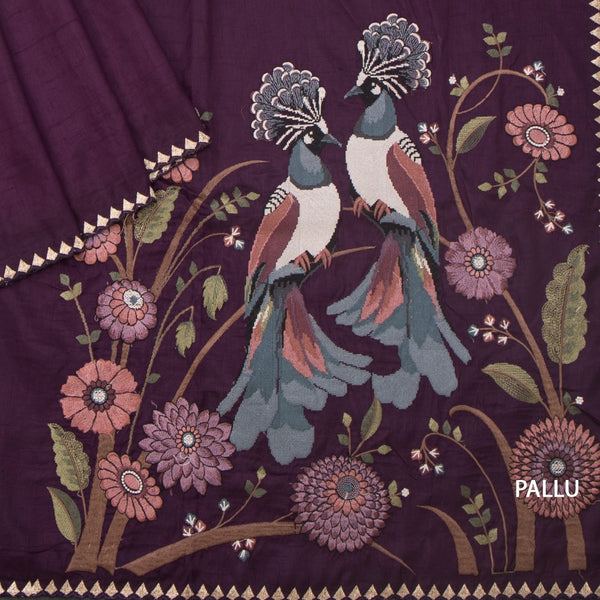 KSRTSR42182-3-Raw-Silk-Dark-Purple-Thread-Work-Saree-With-Birds-Design-pallu
