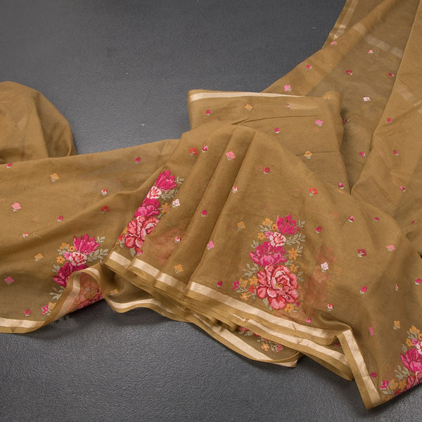 KSRTSR42189-Organza-Cinnamon-Brown-Floral-Thread-Work-Saree-main