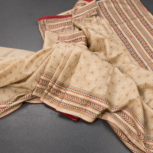KSRTSR42190-Raw-Silk-Cream-Thread-Work-Saree-main