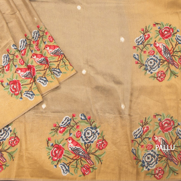 KSRTSR42198-3-Tissue-Golden-Brown-Saree-With-Zari-Buttas-And-Thread-Border-pallu