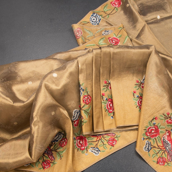 KSRTSR42198-Tissue-Golden-Brown-Saree-With-Zari-Buttas-And-Thread-Border-main