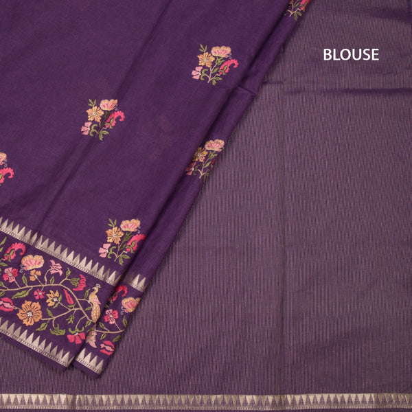 KSRTSR42206-4-Raw-Silk-Dark-Purple-Floral-Thread-Work-Saree-blouse