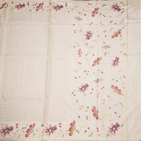 KSRTSR42214-2-Raw-Silk-Cream-Zari-Checked-Saree-And-Floral-Thread-Border-full-veiw