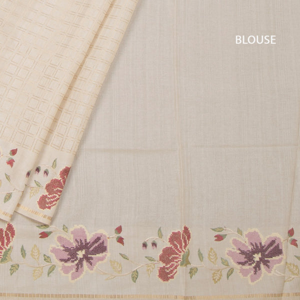 KSRTSR42214-4-Raw-Silk-Cream-Zari-Checked-Saree-And-Floral-Thread-Border-blouse