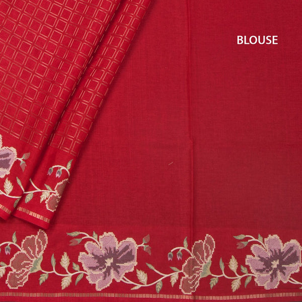 KSRTSR42222-4-Raw-Silk-Red-Zari-Checked-Saree-And-Floral-Thread-Border-02-blouse