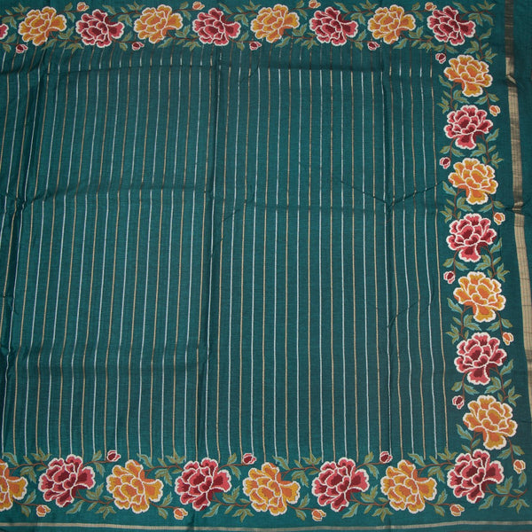 KSRTSR42225-2-Raw-Silk-Teal-Green-Zari-Stripes-Saree-And-Floral-Thread-Border-full-veiw