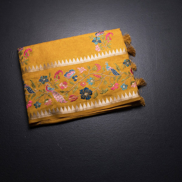 KSRTSR42229-1-Raw-Silk-Mango-Yellow-Floral-Thread-Work-Saree-fold