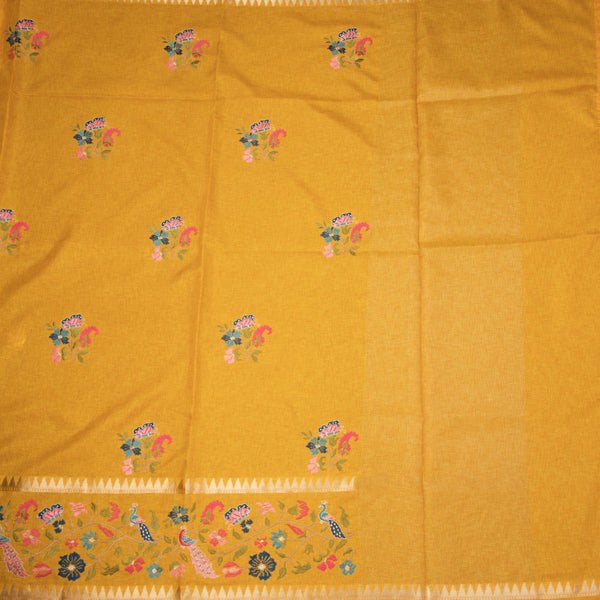 KSRTSR42229-2-Raw-Silk-Mango-Yellow-Floral-Thread-Work-Saree-full-veiw