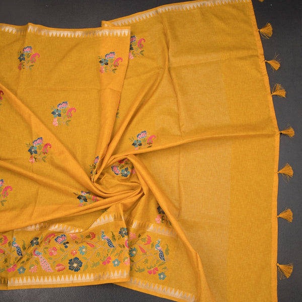 KSRTSR42229-5-Raw-Silk-Mango-Yellow-Floral-Thread-Work-Saree-crush