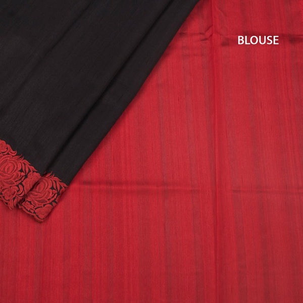 KSRTSR42253-4-Raw-Silk-Black-Plain-Saree-And-Thread-Border-blouse